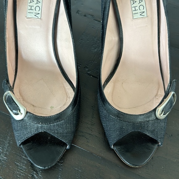 Vintage Isaac mizrahi peep toe pumps black silver buckle 6 - Picture 2 of 5